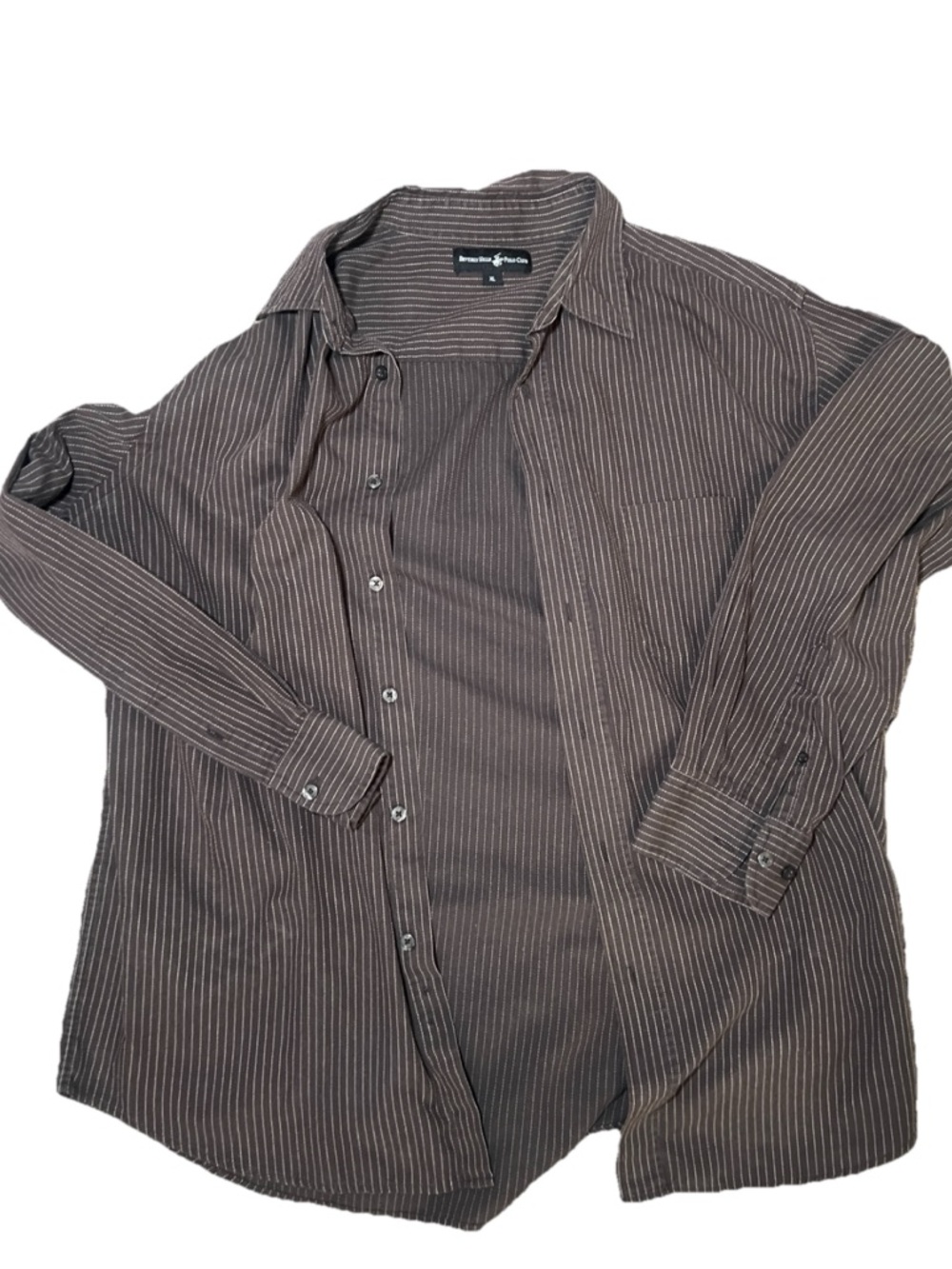 Beverly Hills Polo Club Men's Brown Pinstripe Casual Button-Down